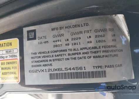 2006 Pontiac Gto из США, поврежденный, VIN 6G2VX12UX6L544561